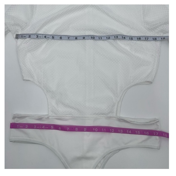 Dream Bandits Australia White Mesh Bodysuit Long Sleeve Cut Out - Picture 5 of 7